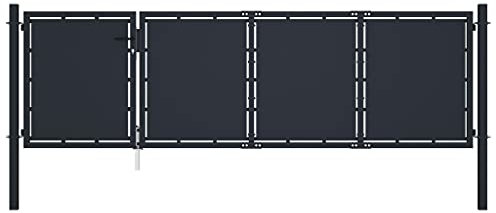 Emmtore Gartentor Gartentür Hoftor Hoftür Gartenpforte Zauntor Zauntür Doppeltor Tor Garten Zaun Pforte Doppelflügeltor Stahl Anthrazit,350 x 75 cm