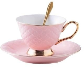 JLBopqaz Tasses à café Ensemble de Tasses et soucoupes à café en céramique Vert foncé avec Cadre doré Service à thé à Fleurs pour Cappuccino, Lait, Expresso, thé, Bureau, Maison