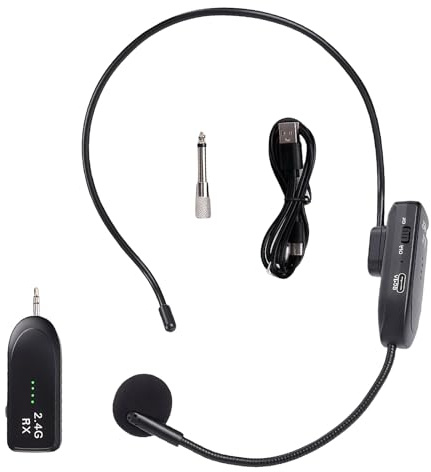 GOEDCH Wireless Mikrofon Headset: 2.4G UHF Wiederaufladbares Drahtloses Mikrofon, Kabelloses mikrofon Funkmikrofon Headset mit 30M Reichweite, Kopfmikrofon und Handheld 2 in 1 für Unterricht