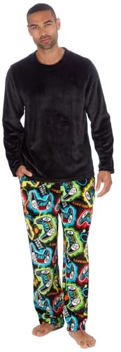 GM Apparel Pigiama da uomo - Set super morbido in pile, 2 pezzi - Abbigliamento da notte e da casa con design controller da gioco, pantaloni - Pigiama da notte, L