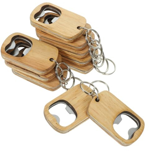 Healeved 10 pièces Lot de Porte-clés Décapsuleurs Bois Plat Ouvre-bouteille Léger pour Fête Cadeau DIY Personnalisé Accessoire Pratique pour Bière et Soda