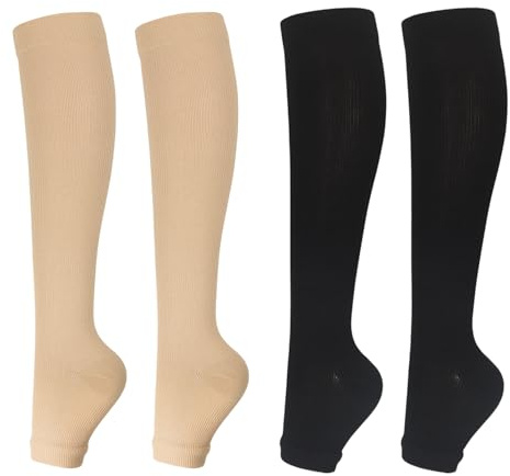KASLCWA 2 Paia Calze Compressione Punta Aperta per Donna e Uomo, Elastici Compressione Graduata Forte a Punta Aperta, Dita dei Piedi Elastiche per Vene Varicose(L/XL)