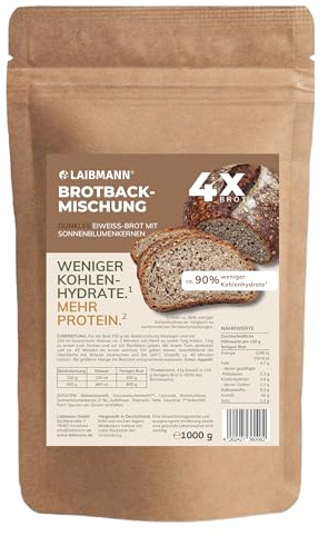 Lower Carb Brotbackmischung Dunkel (1kg) – Nur 3,2g Kohlenhydrate & 42g Protein – Keto Brot Backmischung für Eiweißbrot – Helles Lowcarb Brot ohne Zuckerzusatz – Ideal für Diät & Muskelaufbau