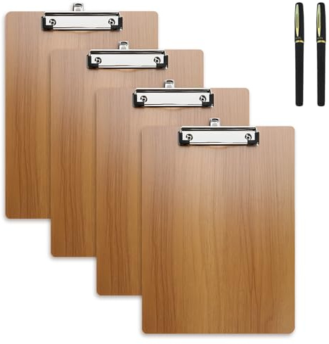 4 portapapeles de madera A4, portapapeles con pinza y ganchos, carpeta A4 para dibujar, notas diarias, para organizar listas de recibos y obras de construcción, color madera de cerezo