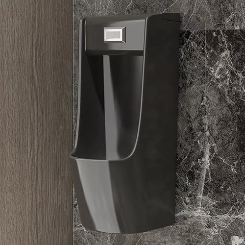 Orinatoio da uomo con sensore automatico, in ceramica, design a induzione integrata, salvaspazio, a prova di schizzi, colore nero, ideale per bagni moderni