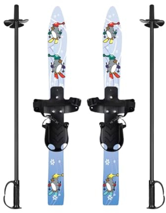MFMEXUL 2 Stück Skiboards Kinder Ski Schneebretter Skistöcke mit Bindung Aus Strapazierfähigem PP Passend für Verschiedene Schuhgrößen für Schneesport Und, Pinguin