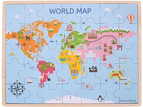 Bigjigs Toys Wooden World Map Puzzle - 35 Pieces