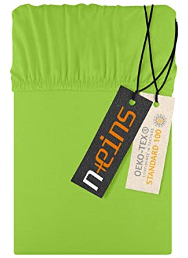 npluseins Lenzuolo con angoli in jersey 100% cotone, ca. 140-160 x 200 cm, verde mela