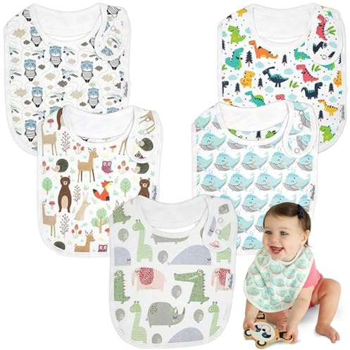 KiddyStar Drool Bibs for Babies – Organic, Unisex, Soft Absorbent Teething Bibs with Adjustable Snaps