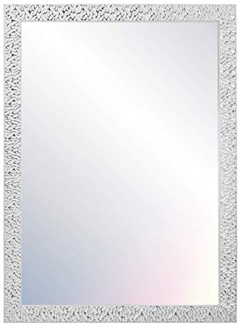 CHELY INTERMARKET MOD156 Espejo De Pared Cuerpo Entero Blanco Raya Plateado Estilo Decorativo 50x70cm Rectangular Marco Relieve Perfil Plano para Salón Dormitorio Oficina Fabricado En España