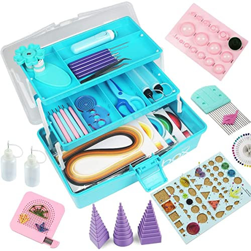 Quilling-Werkzeug-Set mit Quilling-Streifen, Quilling-Werkzeugen und Papier-Rüschenstreifen (blaue Box).
