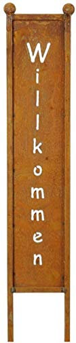 B2S BACK2SEASON Metall Schild Willkommen Rost-Finish Stelle Gartendeko Tafel Schriftzug Winterdeko Frühlingsdeko Gartenstecker Gartenstele Hallo Wellcome Garten Edelrostdeko braun Höhe 78cm (Rost)