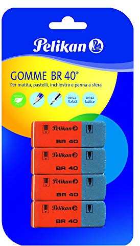 Pelikan Gomme da Cancellare BR40, per Matita, Pastelli, Inchiostro e Penne a Sfera, Adatta per Disegno Tecnico Artistico e Uso Scolastico, Confezione da 4 Pezzi
