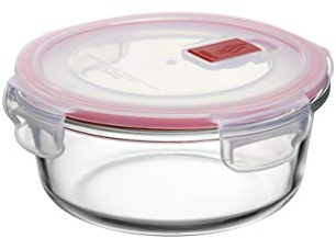 TATAY Contenitore Vetro per Alimenti 0,6L Cook & Eat | Vetro Borosilicato | Coperchio Clip + Valvola Vapore | Adatto a microonde, forno, frigo e freezer | Senza BPA | 15,6x15,6x6,3 cm, Rosso