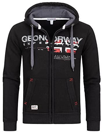 Geographical Norway GISLAND Men - Sudadera Capucha Bolsillos Hombre - Chaqueta Casual Hombres Abrigo - Camisetas Camisa Manga Larga - Hoodie Deportiva Regular Fitness Jacket Tops Negro S