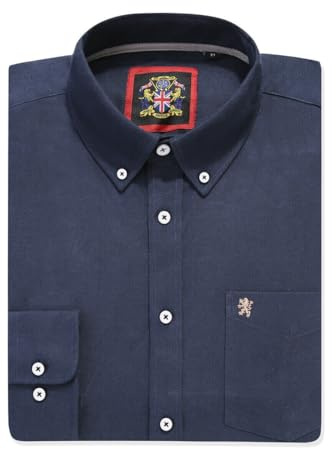 Mens Long Sleeve Oxford Shirt, Button Down Collar & Pocket, Casual Office Work Weekender English Style. The English Oxford by Janeo British Apparel. (Plain Navy, LG)