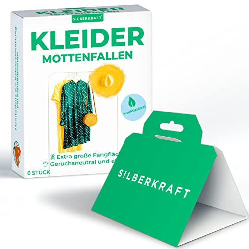 Silberkraft Mottenfalle gegen Kleidermotten Hochleistungs-Leim [6 Stück] | Zur Überwachung von & Mottenlarven, ohne Insektizide für Kleiderschrank, Schlafzimmer, Wohnung, Monitoring gegen Mottenbefall