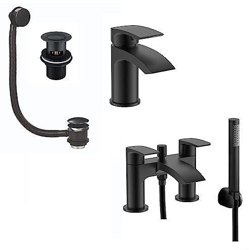 Noir Bathroom Tap Matt Black Pack Complete | Basin Mixer | Bath Shower Mixer | Basin and Bath Waste Included