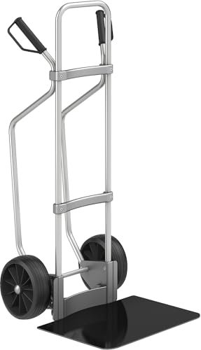 eurokraft | Aluminium-Sackkarre mit Kufen | Schaufel-BxT 450 x 500 mm | schwarz | Vollgummibereifung