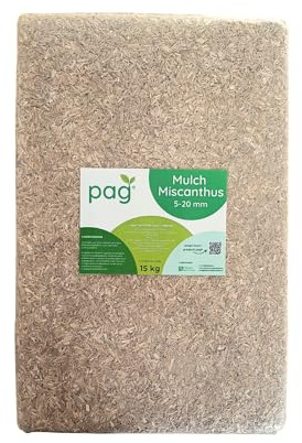 Pag Mulch Miscanthus 5-20 mm per Pacciamatura | Pacciame Naturale contro le Erbe Infestanti | Confezione da 15 kg (165 lt circa)
