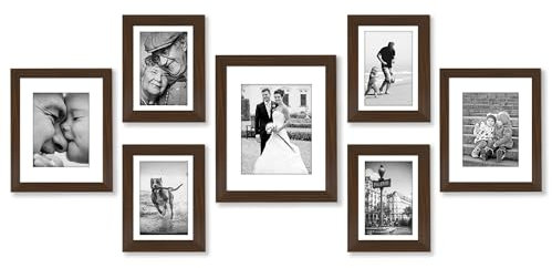 Americanflat 7 Piece Gallery Wall Frame Set in Walnut - One 11x14, Two 10x8, and Four 7x5 Frames - Collage for Wall With Horizontal and Vertical Formats
