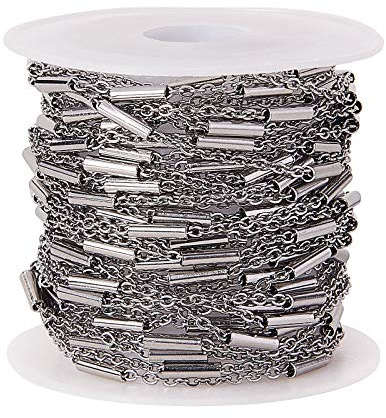 UR URLIFEHALL 304 rostfritt stål rör pärlor kabelkedja för smyckestillverkning 2 x 1,5 x 0,3 mm