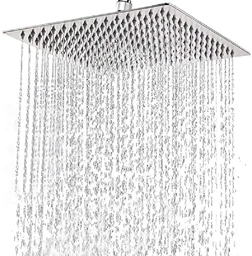 High Pressure Rain Shower Head, 304 Stainless Steel Large Rainfall Showerhead for Bathroom, Easy to Install, Awesome Shower Experience (Square, 12 inch)