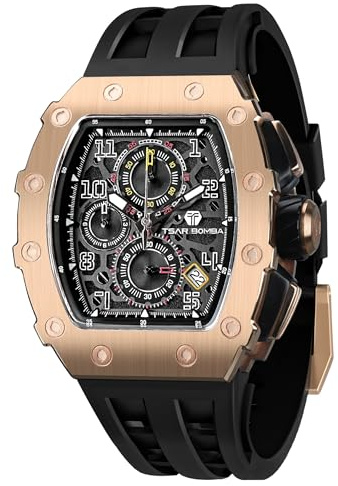 TSAR BOMBA Herrenuhr Herren Uhren Wasserdicht Herrenarmbanduhren Edelstahlgehäuse Chronograph Quarzwerk Geschenk für Herren