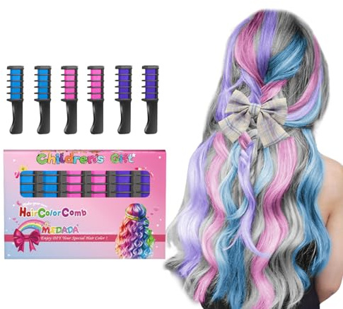 New Hair Chalk Comb Temporary Hair Color Dye for Girls Kids with Light Color Hair, Washable Hair Chalk for Girls Age 4 5 6 7 8 9 10 Birthday Cosplay DIY Christmas (Blue & Pink & Purple)
