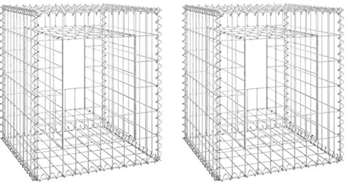 Gecheer 2 pz,Cesti,a Gabbioni,a Torre,per Sassi,per Pietre,Metallici,da Giardino,Decorativi,per Recinzione,in Ferro,Argento,50 x 50 x 60/100 cm