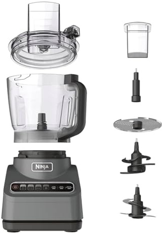 Ninja BN600 Professional Plus Food Processor, 850 Watts, 3 Functions for Chopping, Slicing & Dough with 9-Cup Processor Bowl, 3 Blades, Food Chute & Pusher, Silver