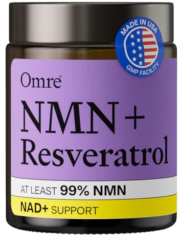OMRE NMN + Resveratrol Supplement 99% Purity for Cellular Energy, NAD+ Boost | Highly Bioavailable Nicotinamide Mononucleotide Supplement Resveratrol 500mg & NMN 500mg, Made in USA, 60 Capsules