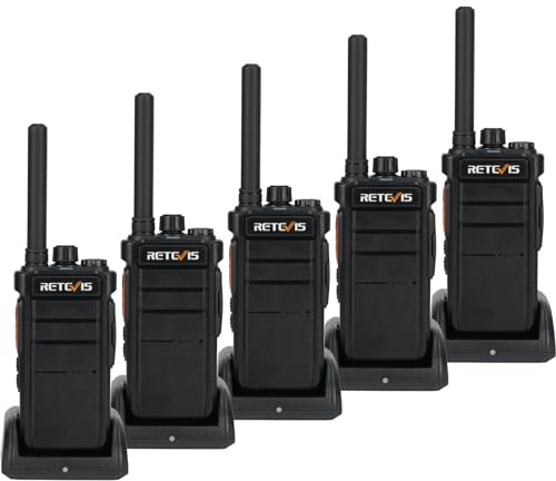 Retevis RB626 Professionelle Funkgerät, Walkie Talkie Großer Reichweite mit USB Ladegerät, 16 Kanäle, 2000 mAh, Notfallalarm, Wiederaufladbares Funkgerät für Schule, Supermarkt (Schwarz, 5 Stück)