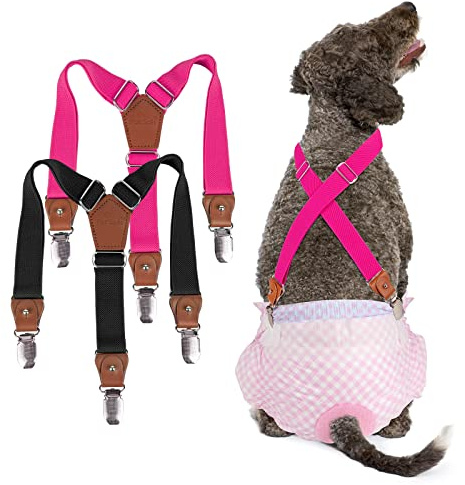 Pet Soft Hundewindel-Hosenträger, 2 Stück Hunde-Hosenträger für Hundewindeln, Hundepampers, Bauchbänder, Haustier-Kleidung (Schwarz-Rosa, M)