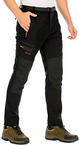 DAFENP Herren Wanderhose Skihose Wasserdicht Softshellhose Winddicht Winter Outdoorhose Snowboardhose Warm Gefüttert Trekkinghose MSKZ1662M-Black1-XS