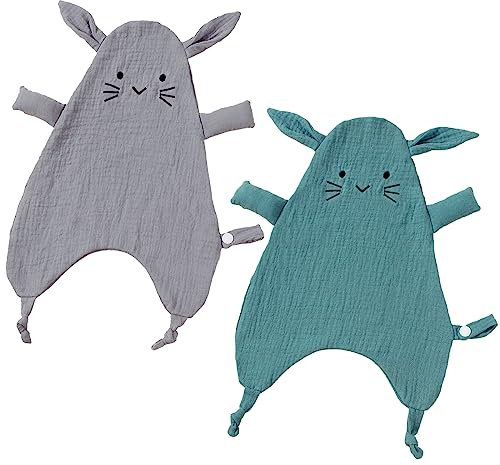 ISAKEN Schnuffeltuch Hase Baby Schnuffeltuch Kuscheltuch Baby Geschenk Geburt Hase Kuscheltier Musselin Schmusetuch als Baby Geschenk zur Geburt von Junge & Mädchen ab 0+ Monaten