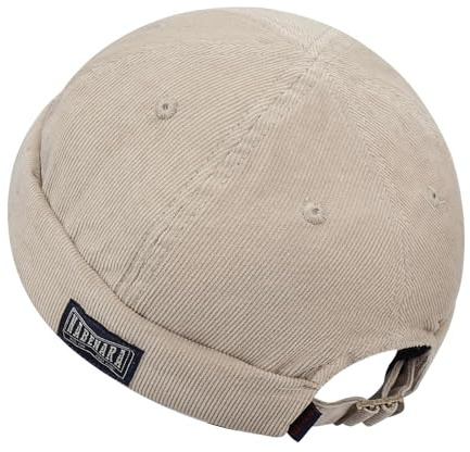 CLAPE Bomull dockarkeps herr justerbar sjömansmössa hamnmössa corduroy brimless hat hatt utan skärm, manschett beanie fiskarhatt, HBH01-beige, one size