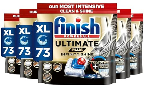 Finish Ultimate Plus Infinity Shine, Dishwasher Tablets, Fresh, 365 | 5X cleaning power vs Finish Power, Advanced formula, Intensive clean, Removes burnt-on stains, Short eco cycle compatible