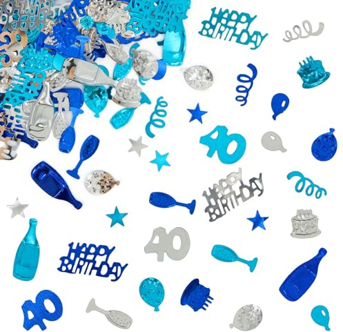 Giftota - 40. Geburtstag Deko Set Mit Konfetti (Blau, Silber) - Partydekoration für Jubiläen und Feiern