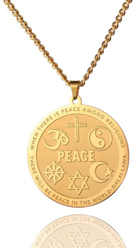 VASSAGO Coexist in Peace halsband yin yang kors halsband omstjärna halvmåne halsband davidstjärna halsband för män kvinnor, rostfritt stål, Ingen ädelsten