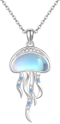 URONE Quallen Halskette 925er Sterlingsilber Mondstein Anhänger Halskette Strand Ozean Schmuck Geschenke für Frauen Mädchen