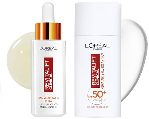 L'Oréal Paris Rutina Revitalift Clinical, Sérum Facial 12% VitaminaC Pura. Piel más luminosa, Poros menos visibles,30 ml+Fluido Hidratante SPF50+ con Vitamina C, Protección ante los Rayos del Sol,50ml