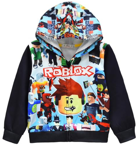 Barn tecknat spel huvtröja pojkar sweatshirt YouTube Merch Zip jacka kappa långa ärmar träningsoverall för flickor ålder 4–12 år, svart, 6-7 år