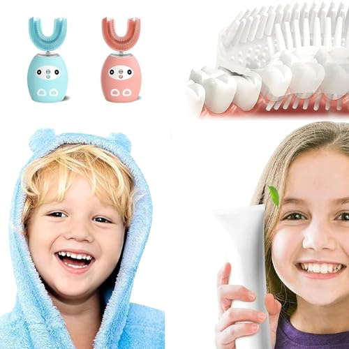 Spazzolino elettrico a ultrasuoni bambini pulizia e sbiancamento denti,a forma di U,spazzolino sonico con IPX7 impermeabile, 4 modalità di pulizia- varie colorazioni