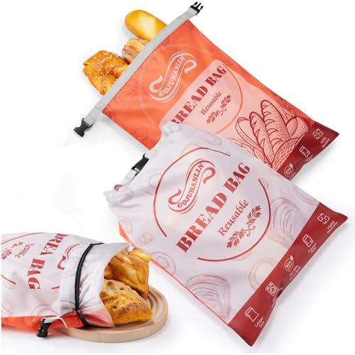 2 Pack Reusable Bread Bags for Homemade Loaves, 17 * 13 Inch Extra Large Storage Bag with Zipper, Bread Container for Freezer Food Storage