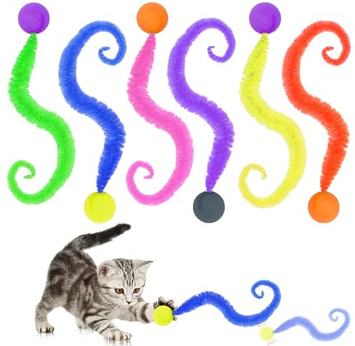Meafeng Wackelball für Katzen 6 Stück, Katzenbälle Hüpfbälle, Wurmkatzenspielzeug, Spaß Bouncing Balls interaktives Spielzeug für Katzen Jeden Alters