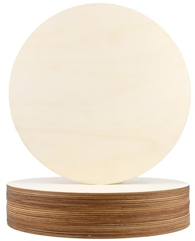 FUNSUEI 24 Stück Rund Holzplatte 30cm Durchmesser, 3mm Dicke Runde Holzscheiben Sperrholzplatte, Unvollendete Holzkreise zum Basteln für Handwerk, Dekorationen, DIY
