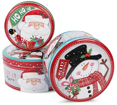 Rotes Metall-Gebäckdosen 3er Set – Weihnachts- & Schneemann-Motiv – Keksdosen in den Größen S, M & L (19x9cm, 16x8cm, 13x7cm), Ideal zur weihnachtlichen Aufbewahrung und Dekoration von Keksen & Gebäck