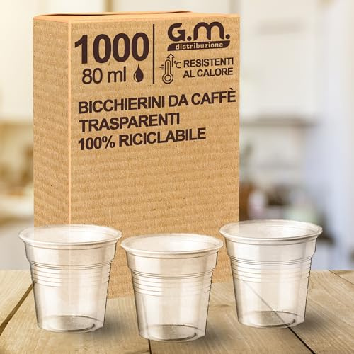 G.M. DISTRIBUZIONE bicchieri plastica (1000, Trasparenti) - Bicchierini Caffè 80cc - Bicchieri Riutilizzabili Super Rigidi e Resistenti al Calore per Espresso, Asporto, Casa e Ufficio - Made in Italy