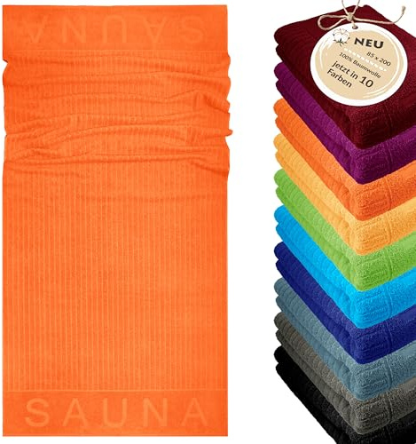 Lashuma Saunahandtuch XXL Herren 80x200 cm Kopenhagen – Handtuch in Orange, Frottee aus 100% Baumwolle, weich & saugfähig für Sauna & Wellness